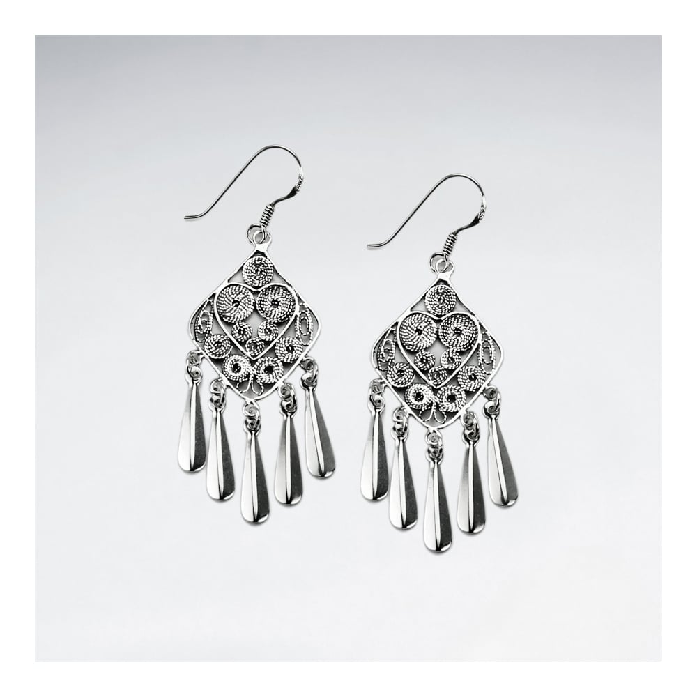 Oxidized Square Sterling Silver Dangle Chandelier Earrings