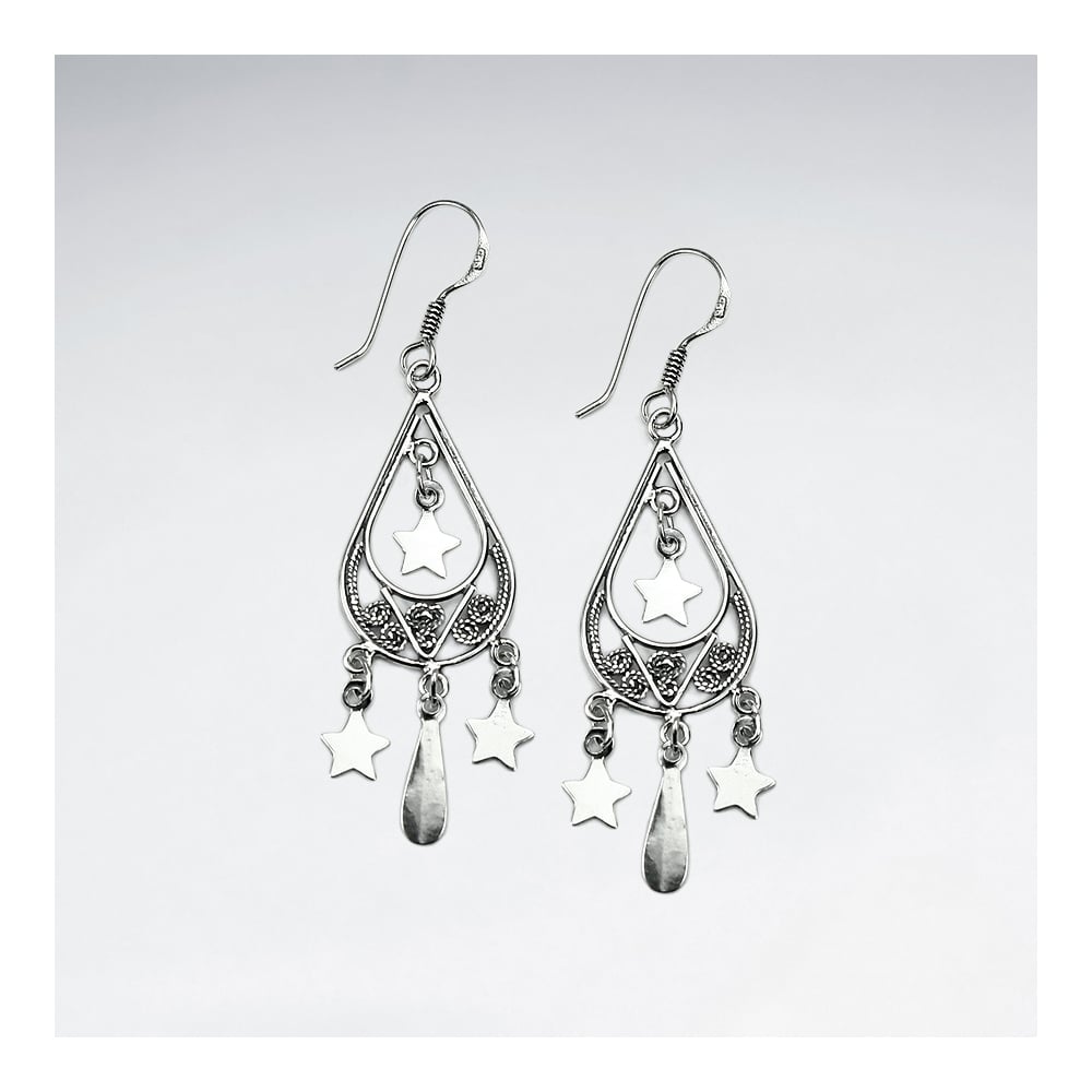 Oxidized Star Studded Chandelier Drop Earrings