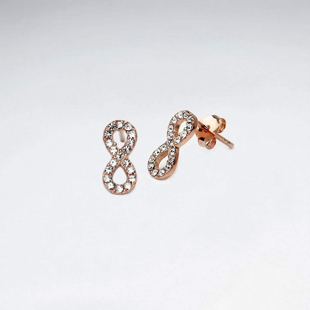 Crystal Encrusted Sterling Silver Infinity Stud Earrings