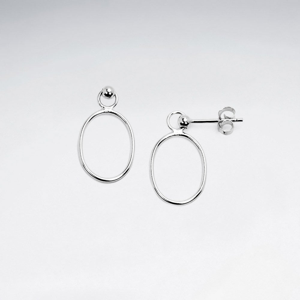 Sterling Silver Openwork Oval Drop Stud Earrings