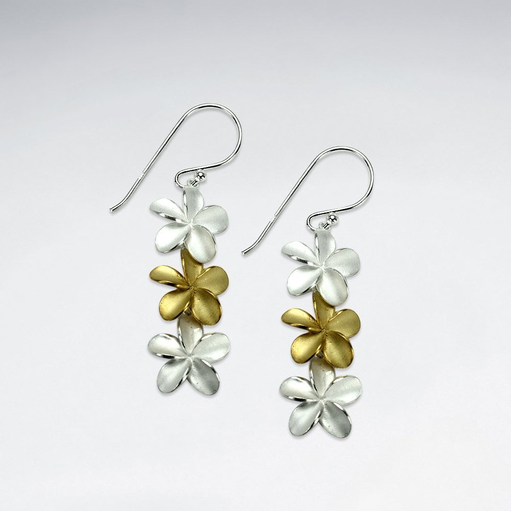 Gold Tone & Sterling Silver Hawaiian Flower Earrings