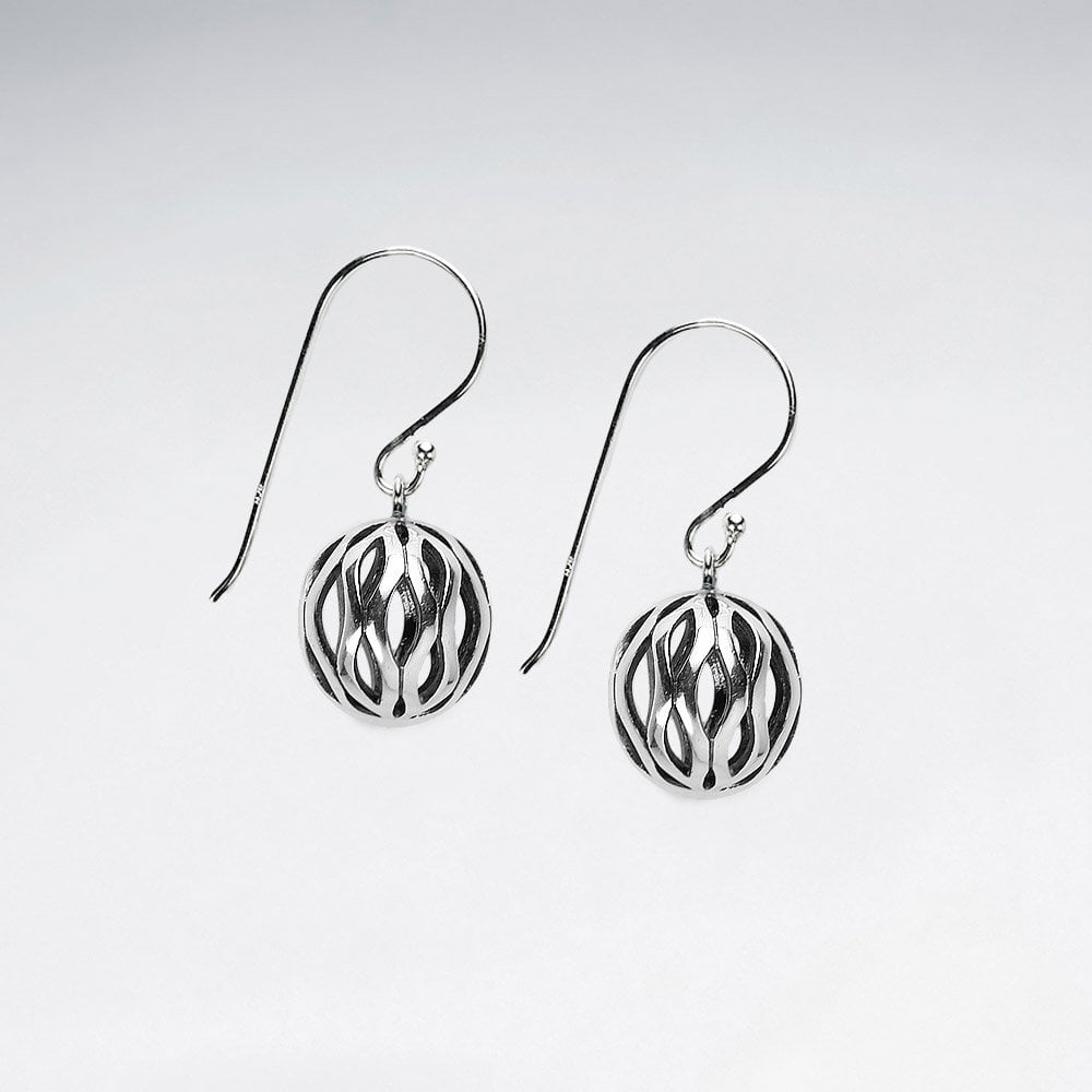 Sterling Silver Filigree Tree-Dimensional Ball Earrings