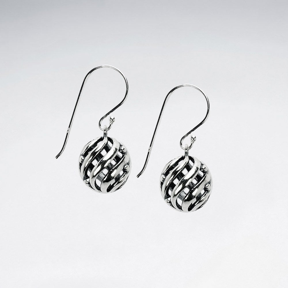 Sterling Silver Openwork Swirl Three-Dimensional Ball Earrings