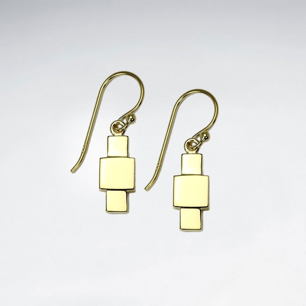 Gold Tone Silver Modern Abstract Drop Earrings