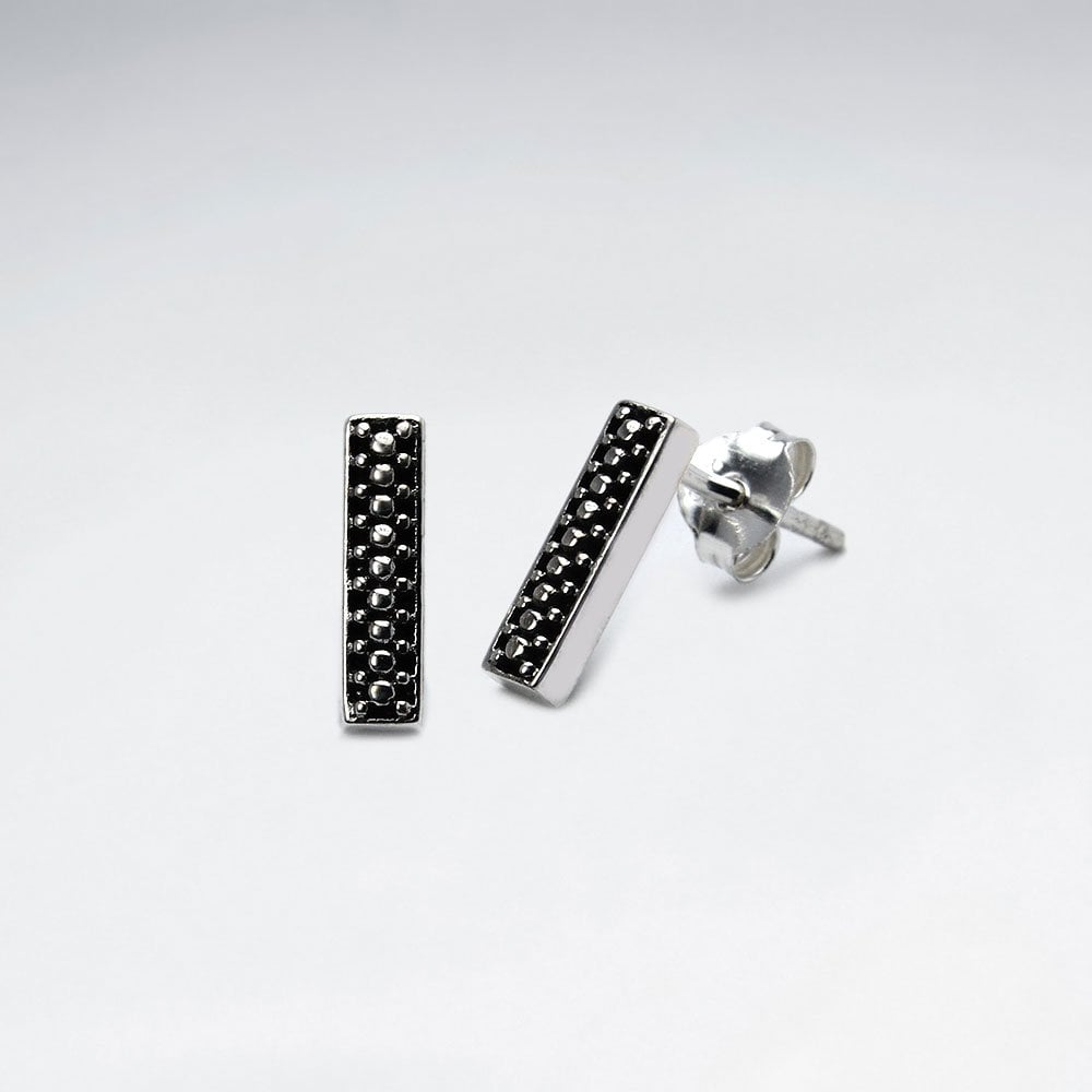 Sterling Silver Textured Bar Stud Earrings