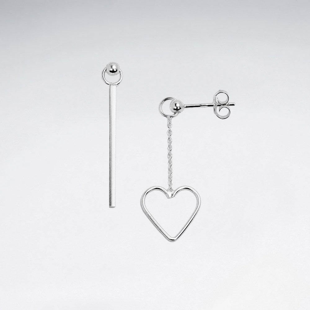 Sterling Silver Openwork Heart Dangle Stud Earrings
