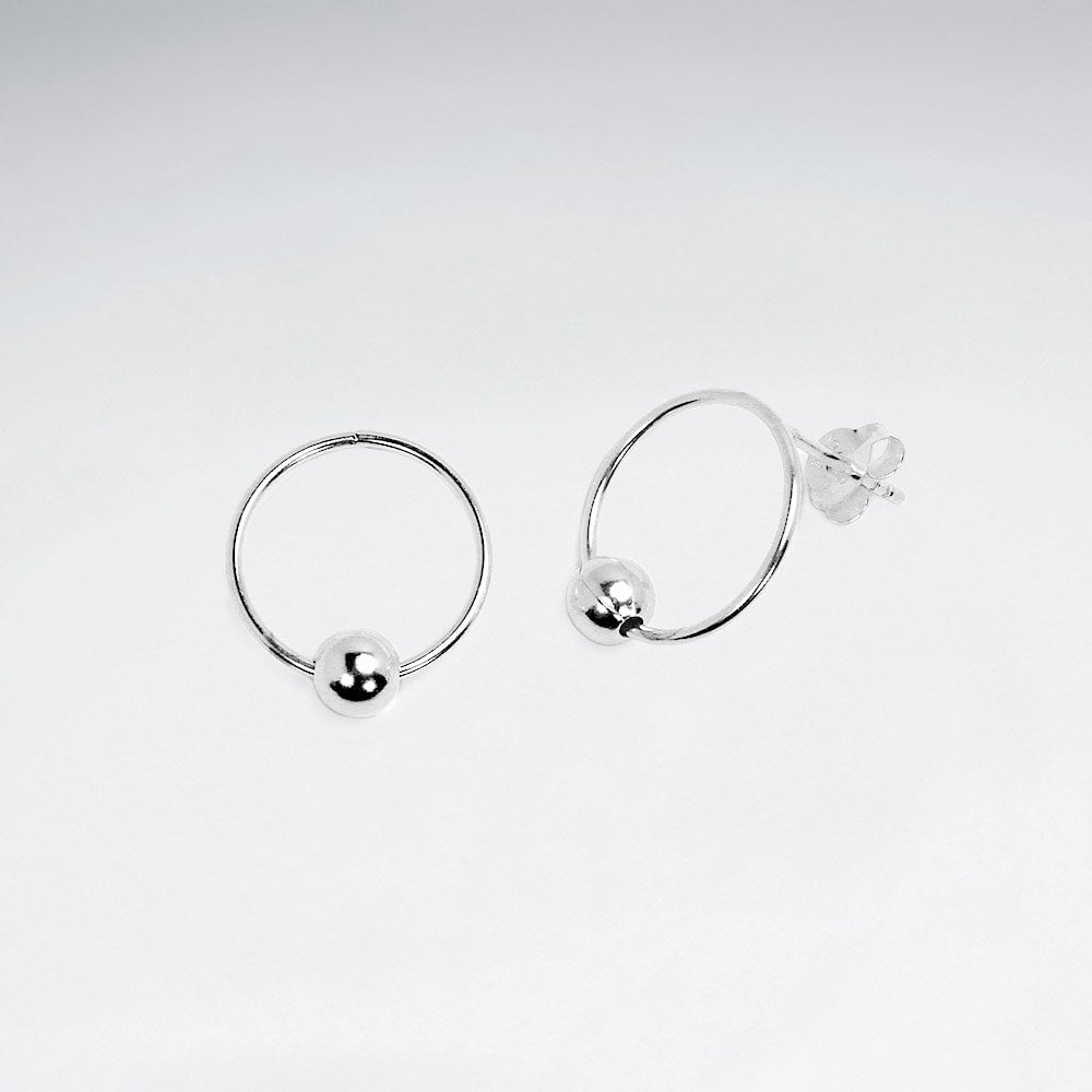Sterling Silver Hoop and Ball Stud Earrings