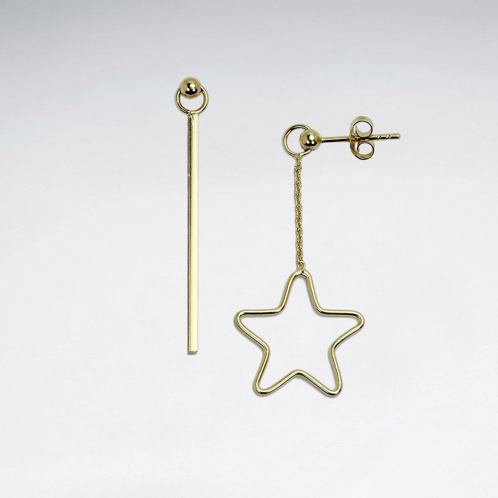 Sterling Silver Openwork Star Dangle Stud Earrings