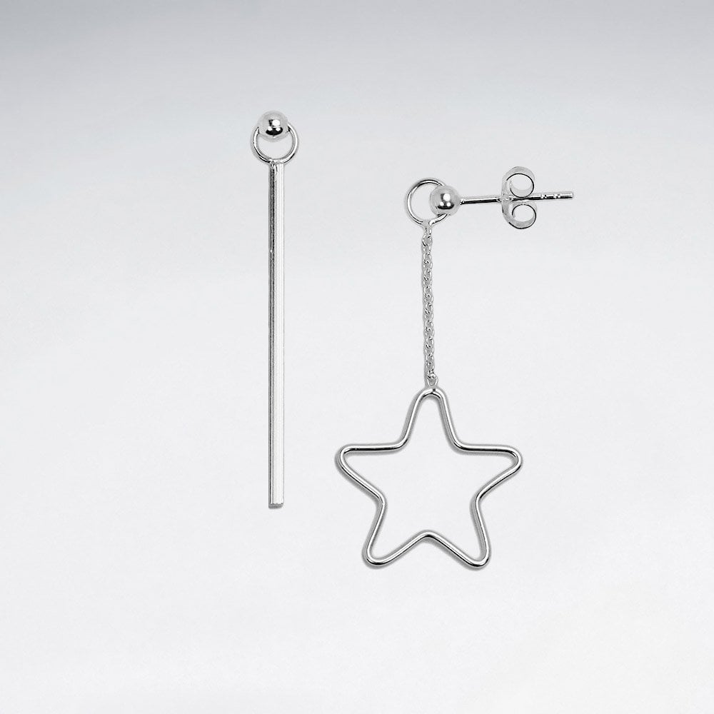 Sterling Silver Openwork Star Dangle Stud Earrings