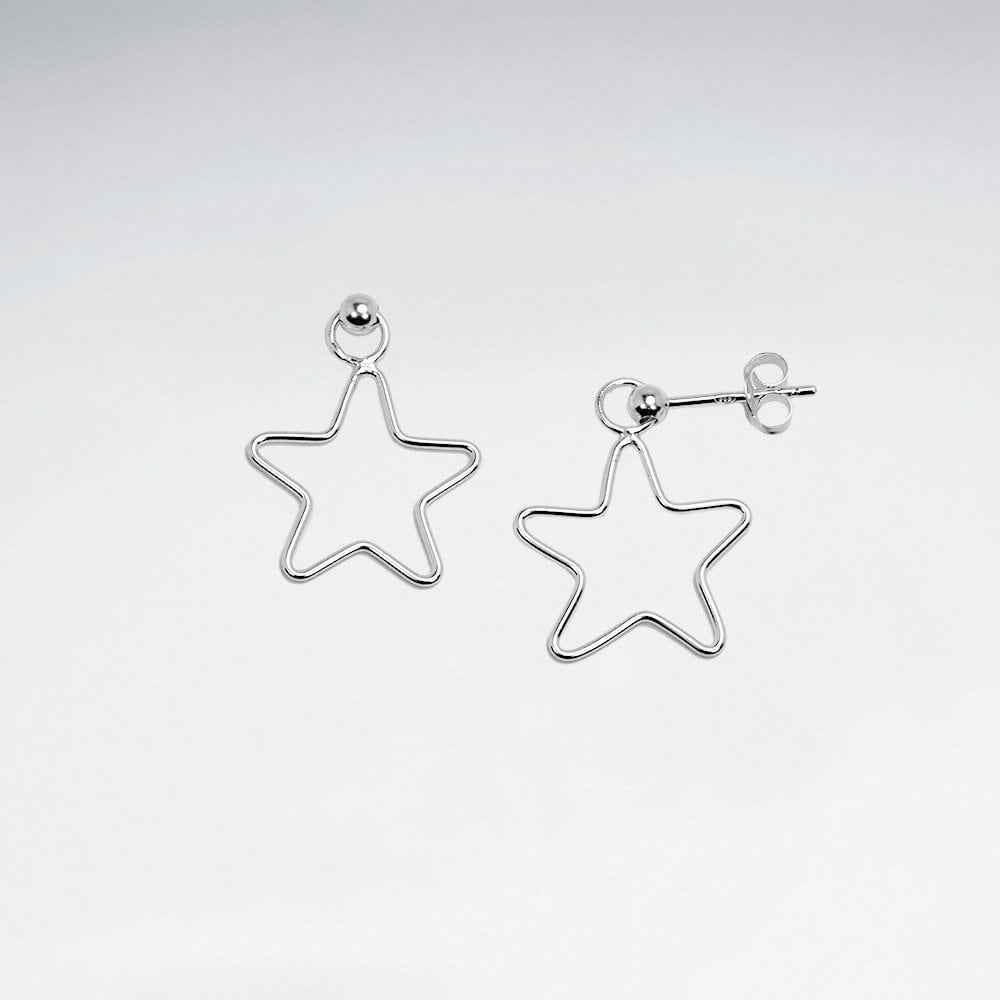 Sterling Silver Openwork Star Drop Stud Earrings