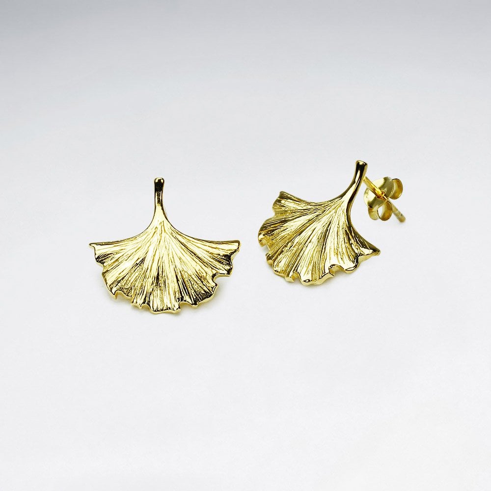 Vintage Inspired Gold Tone Sterling Silver Palm Fan Earrings