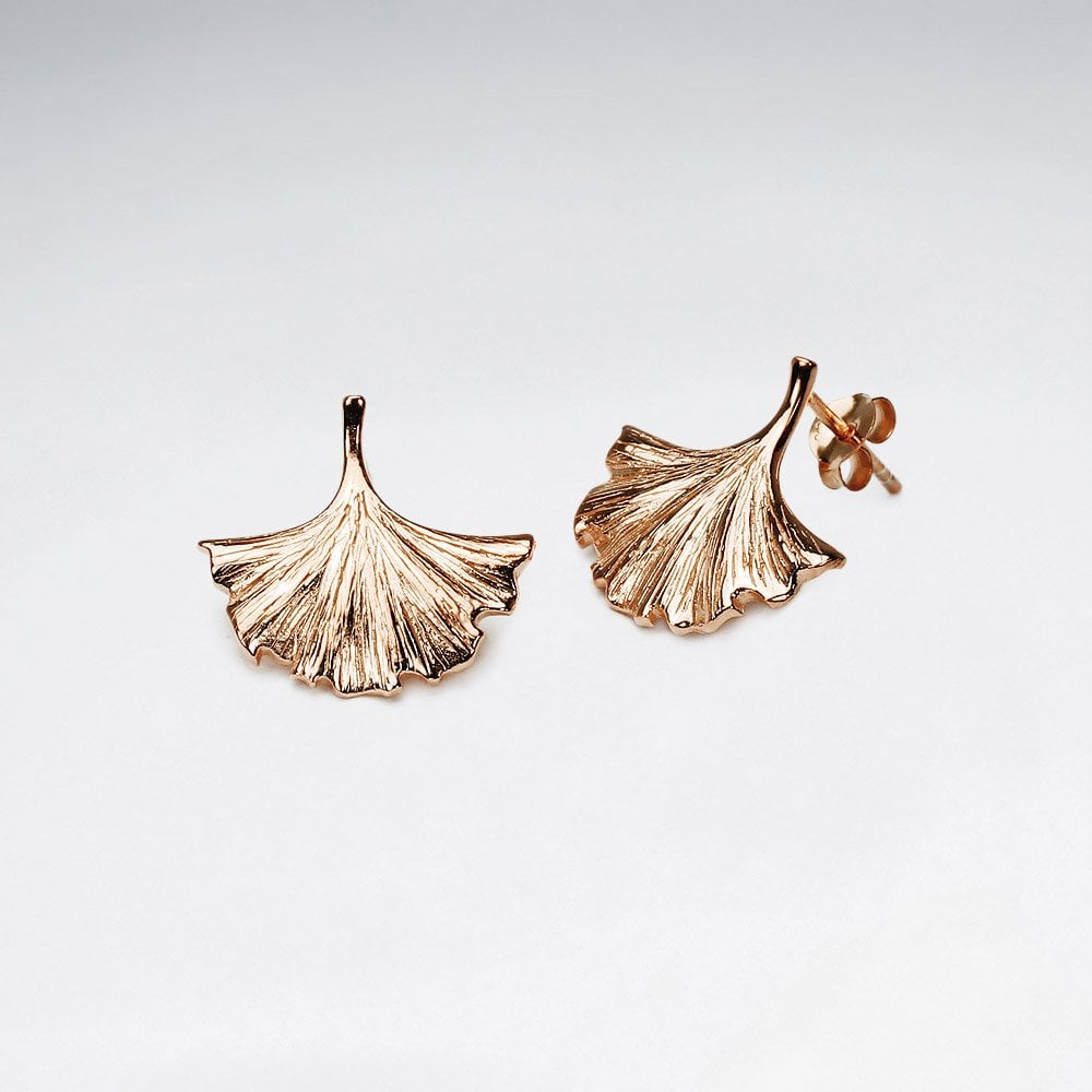 Vintage Inspired Gold Tone Sterling Silver Palm Fan Earrings