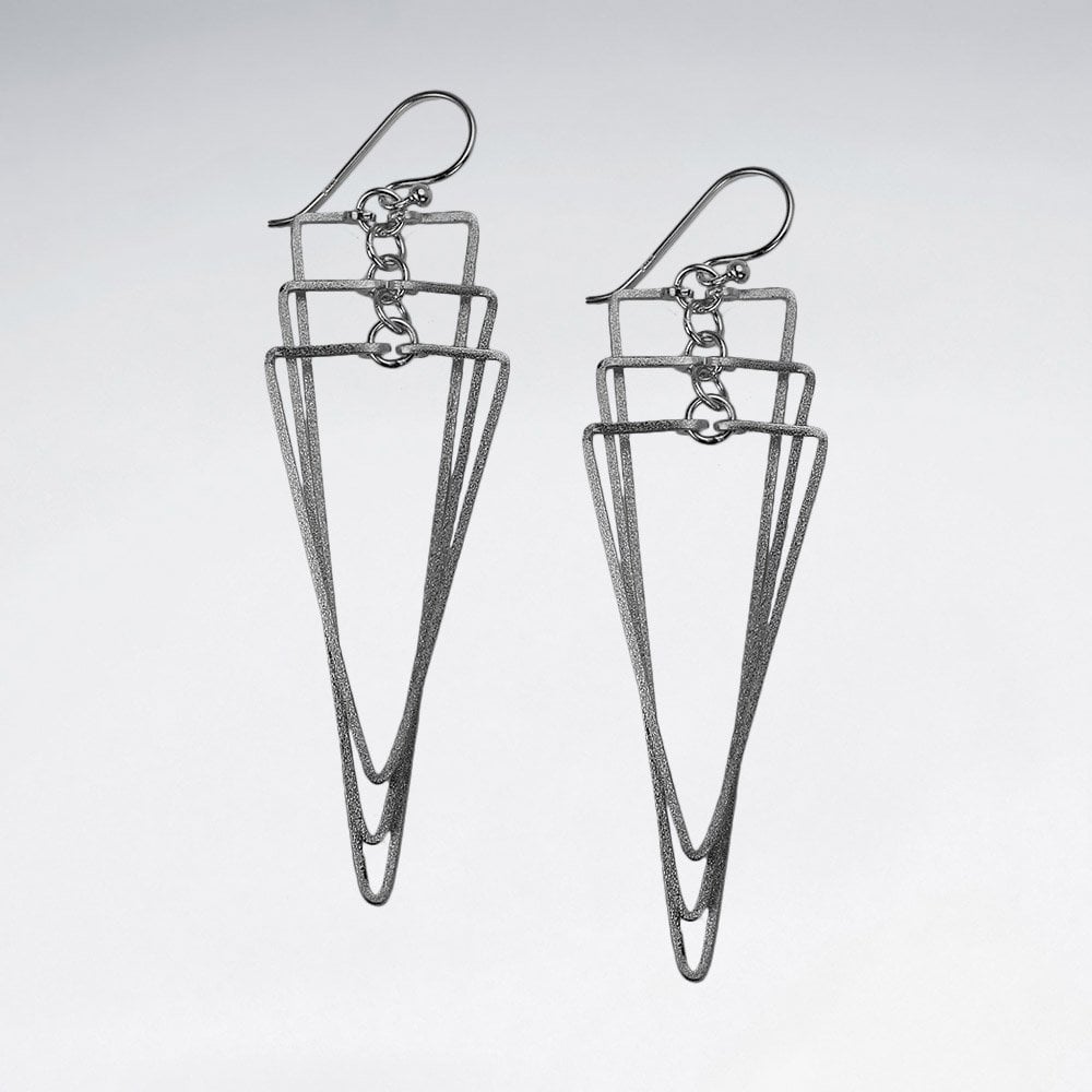 Sterling Silver Elongated Triangle Openwork Earrings