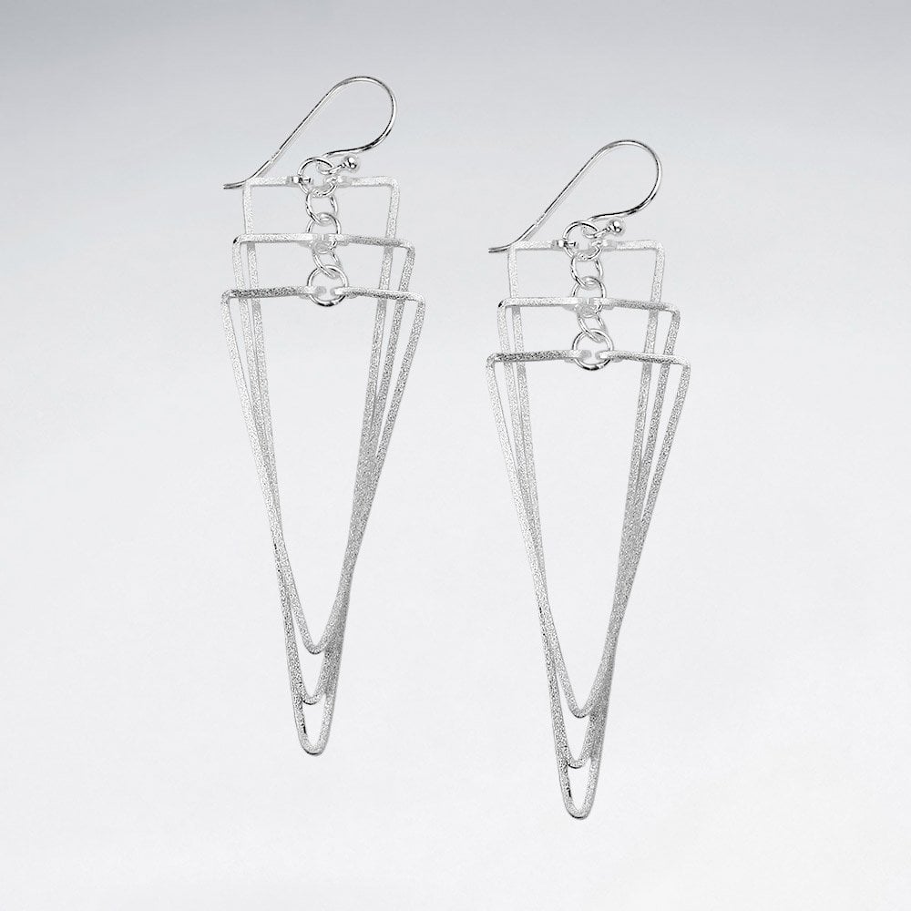 Sterling Silver Elongated Triangle Openwork Earrings