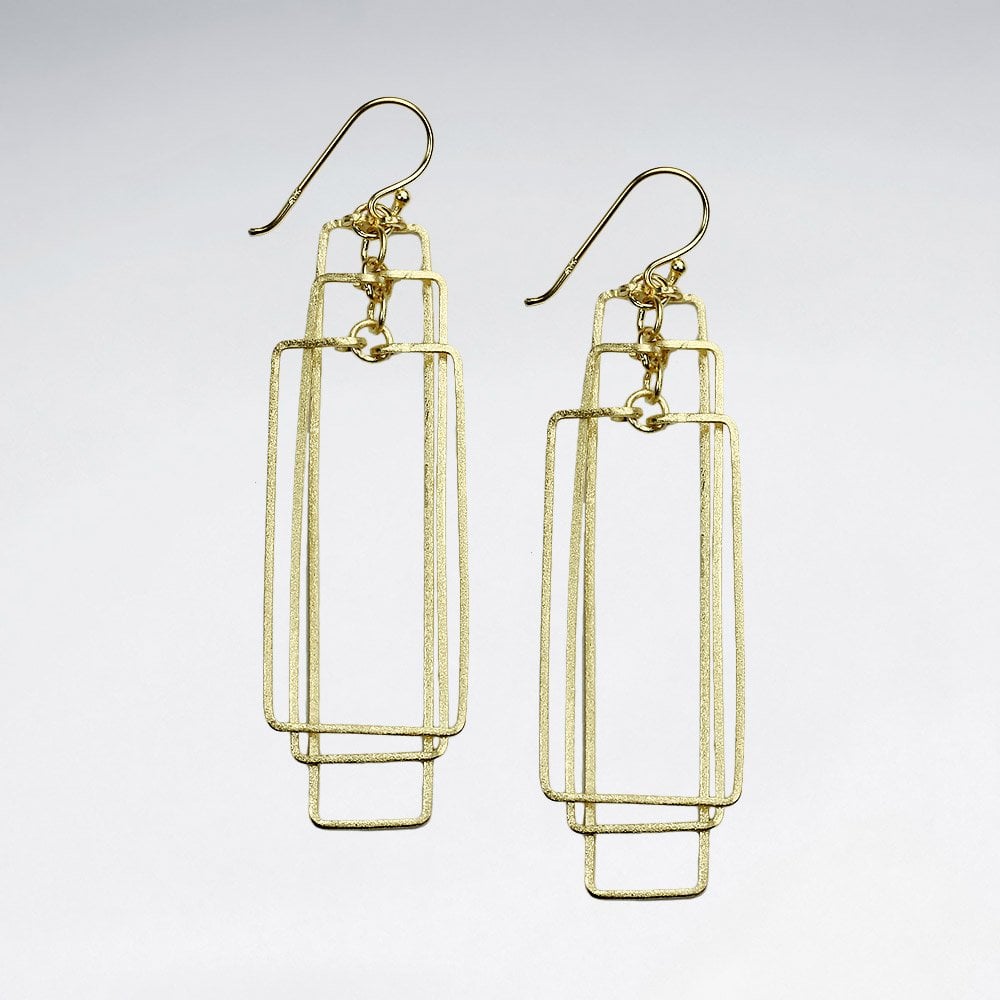 Sterling Silver Elongated Rectangle Openwork Earrings