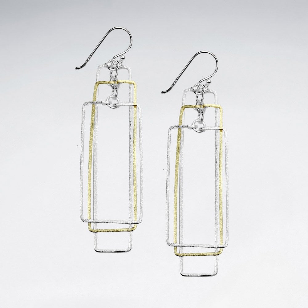 Sterling Silver Elongated Rectangle Openwork Earrings