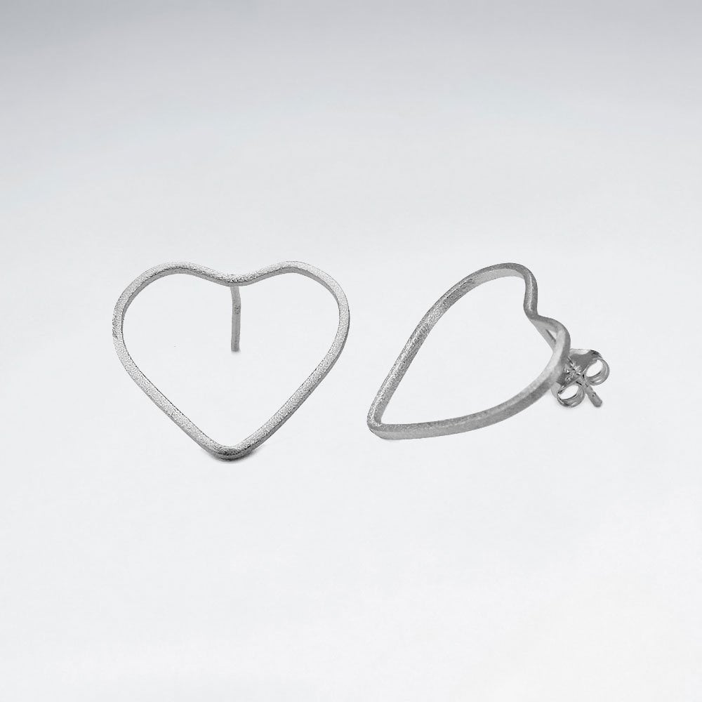 Sterling Silver Organic Heart Silhouette Openwork Earrings