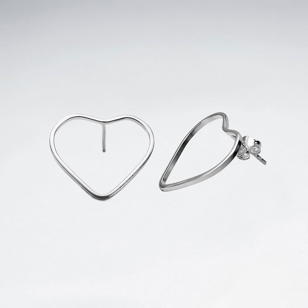 Sterling Silver Organic Heart Silhouette Openwork Earrings