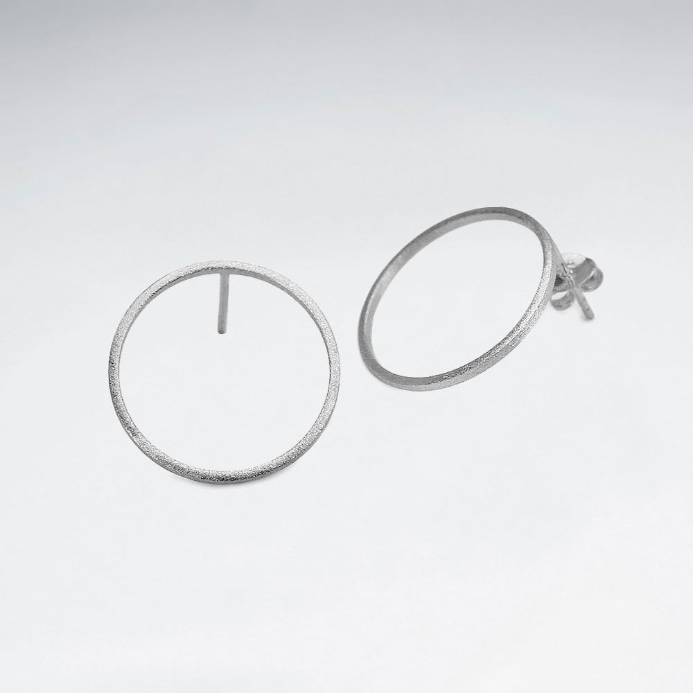 Sterling Silver Minimalist Openwork Circle Stud Earrings