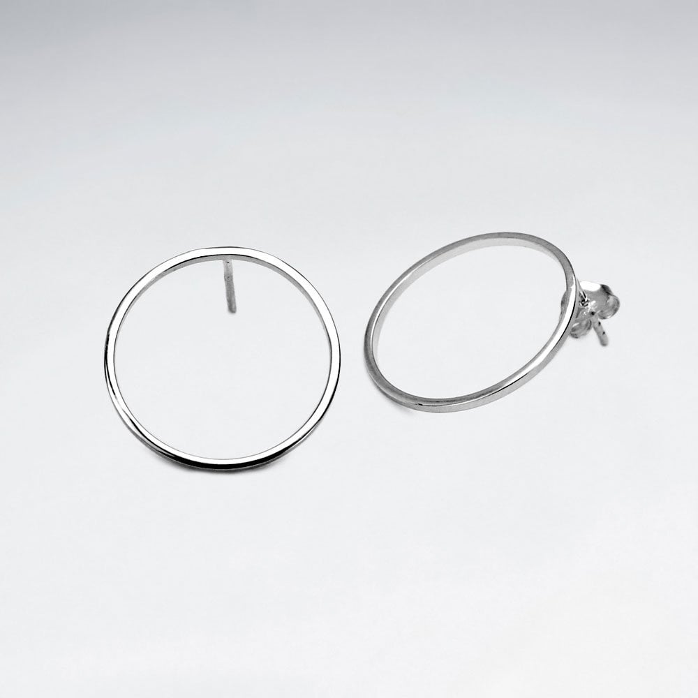 Sterling Silver Minimalist Openwork Circle Stud Earrings