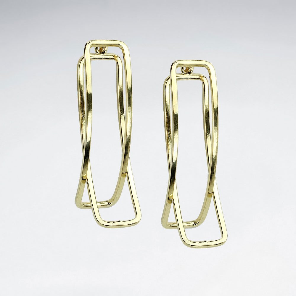 Sterling Silver Double Curving Openwork Rectangular Earrings