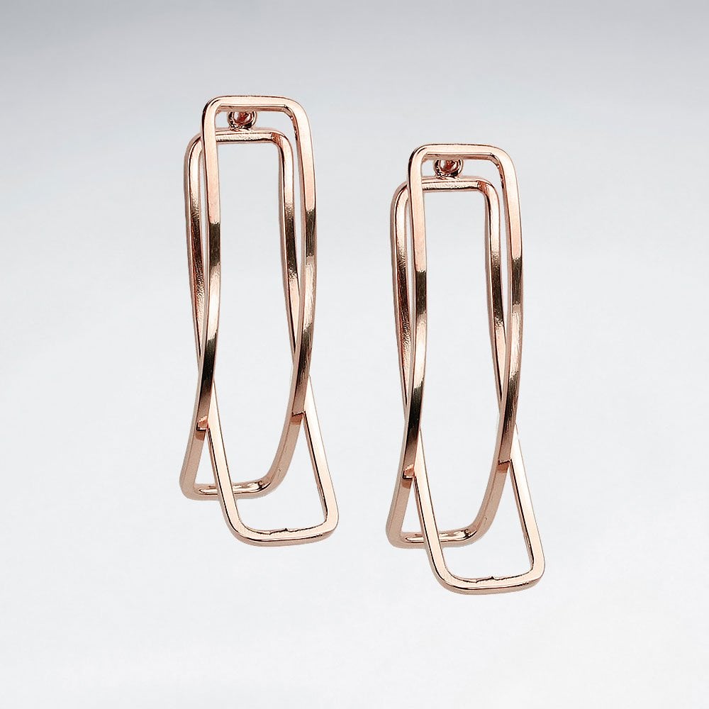 Sterling Silver Double Curving Openwork Rectangular Earrings