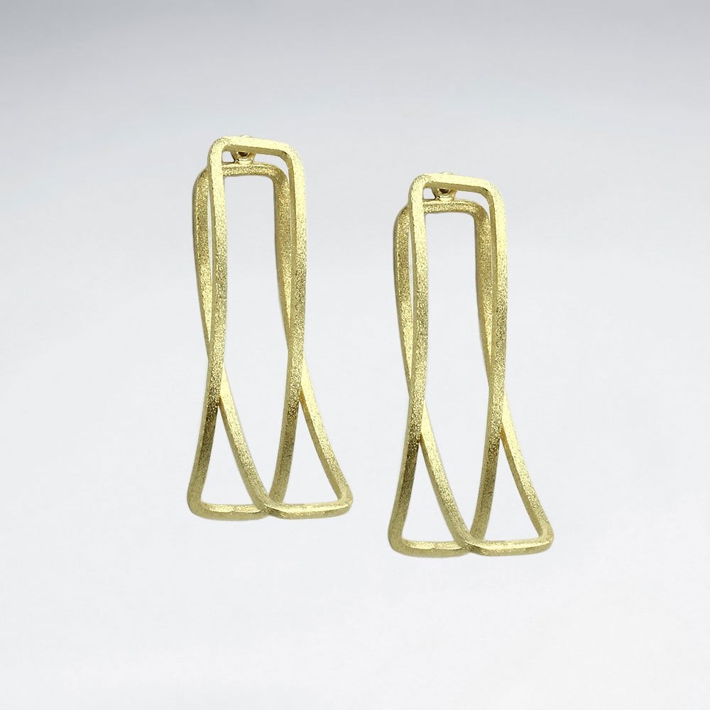 Sterling Silver Double Curving Openwork Rectangular Earrings