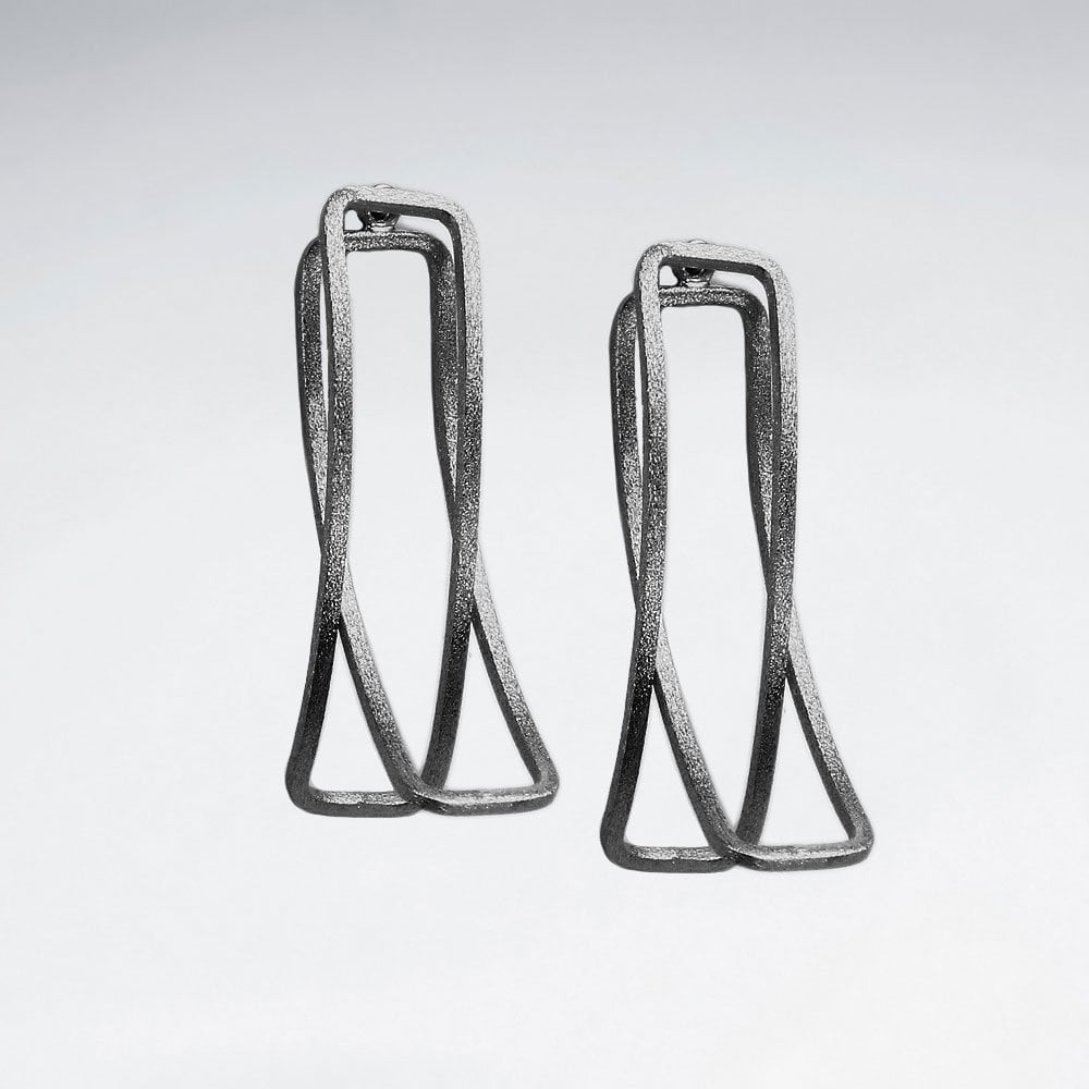 Sterling Silver Double Curving Openwork Rectangular Earrings