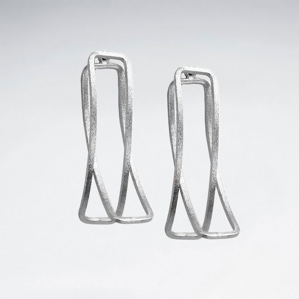 Sterling Silver Double Curving Openwork Rectangular Earrings