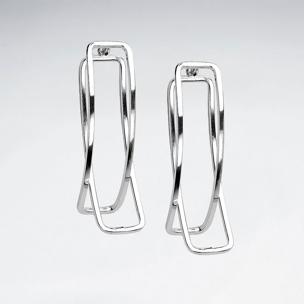 Sterling Silver Double Curving Openwork Rectangular Earrings