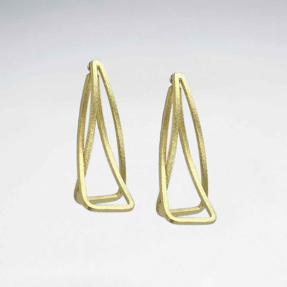 Sterling Silver Double Curving Openwork Rectangle Earrings