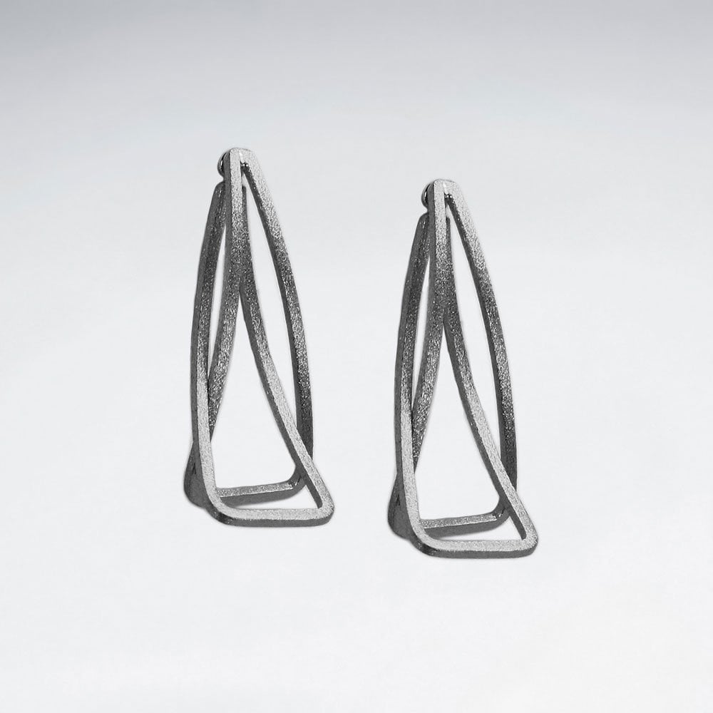 Sterling Silver Double Curving Openwork Rectangle Earrings