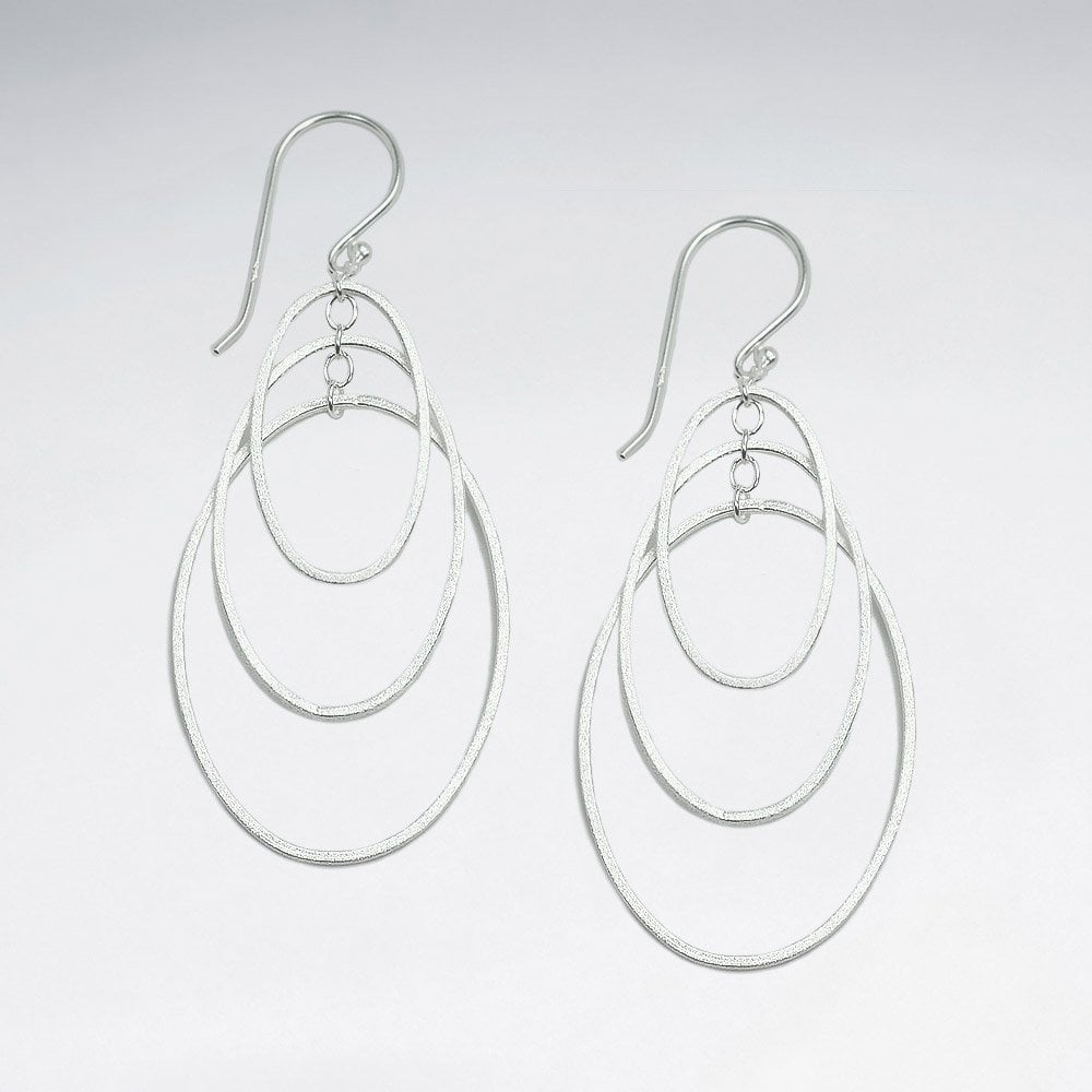 Triple Gradual Openwork Oval Sterling Silver Hook Earrings