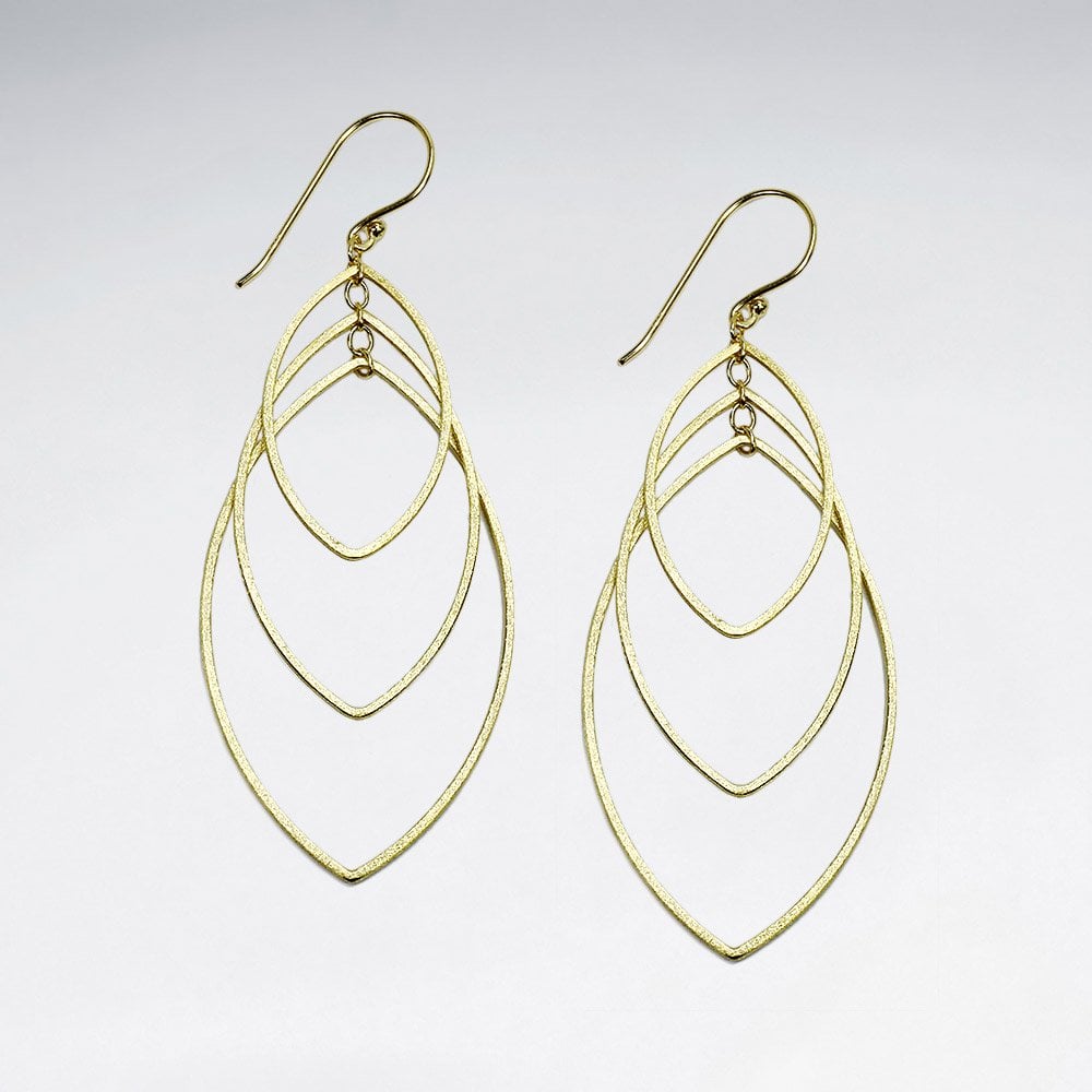 Triple Gradual Openwork Marquis Silhouette Sterling Silver Hook Earrings