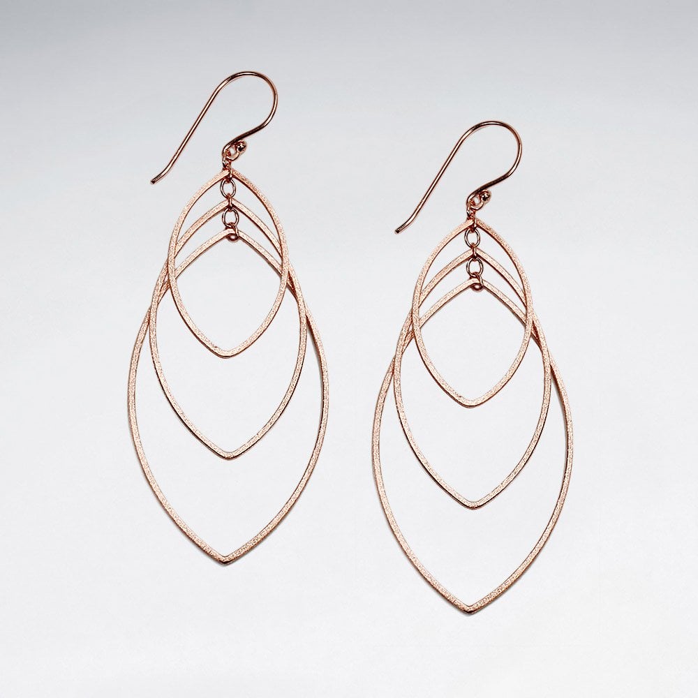 Triple Gradual Openwork Marquis Silhouette Sterling Silver Hook Earrings