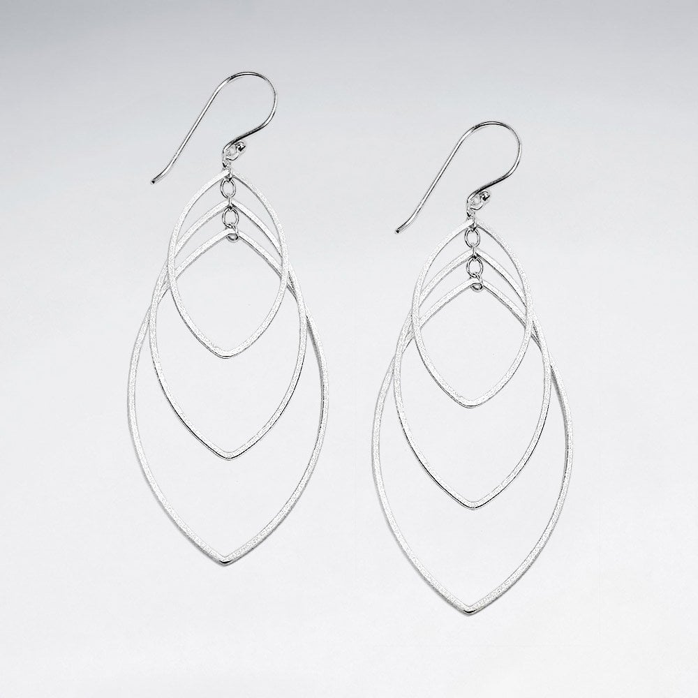 Triple Gradual Openwork Marquis Silhouette Sterling Silver Hook Earrings