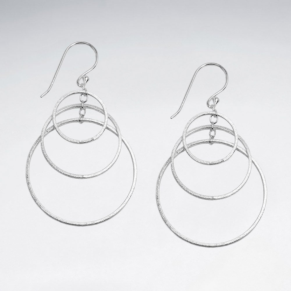 Triple Gradual Openwork Circle Sterling Silver Hook Earrings