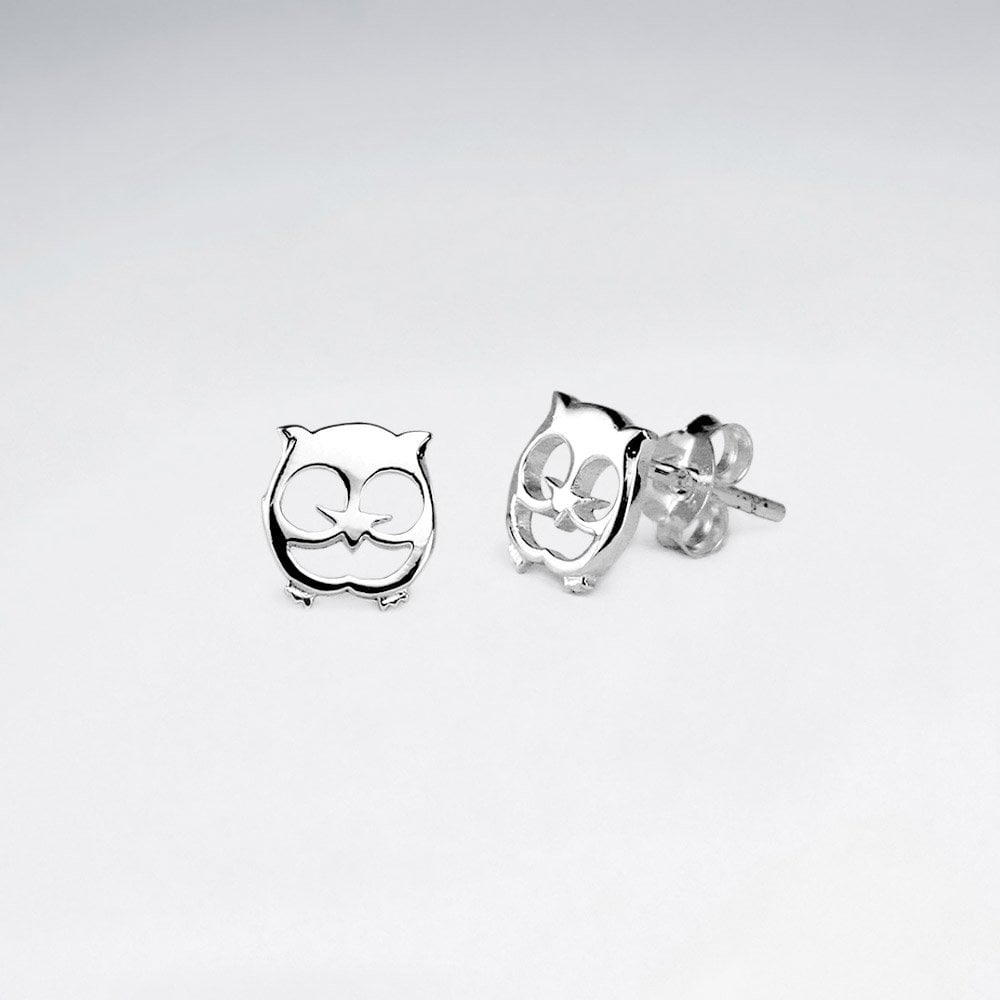 Sterling Silver Owl Silhouette Stud Earrings