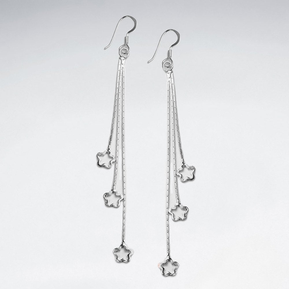 Sterling Silver Triple Dangle Star Earrings