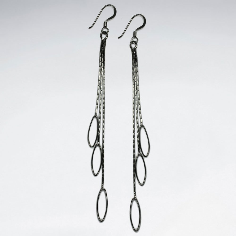 Sterling Silver Openwork Triple Oval Dangle Earrings