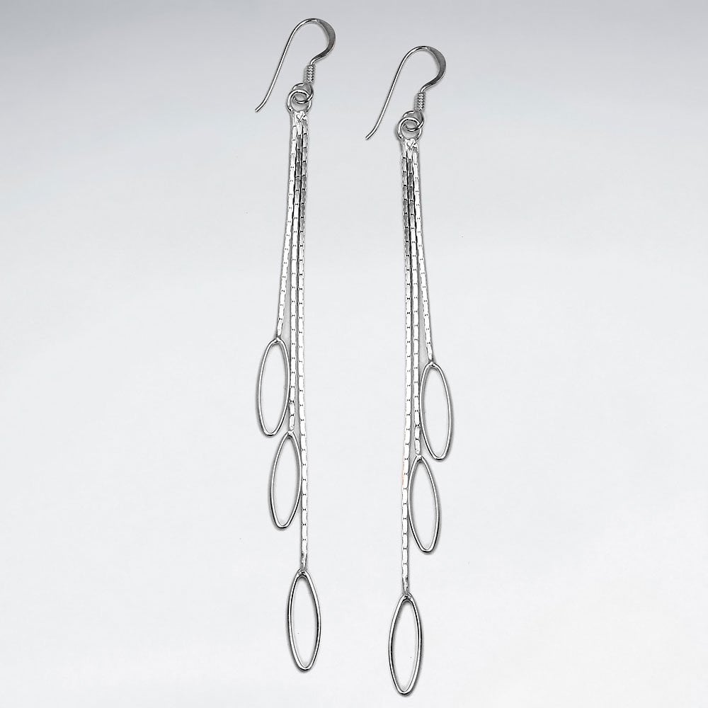 Sterling Silver Openwork Triple Oval Dangle Earrings