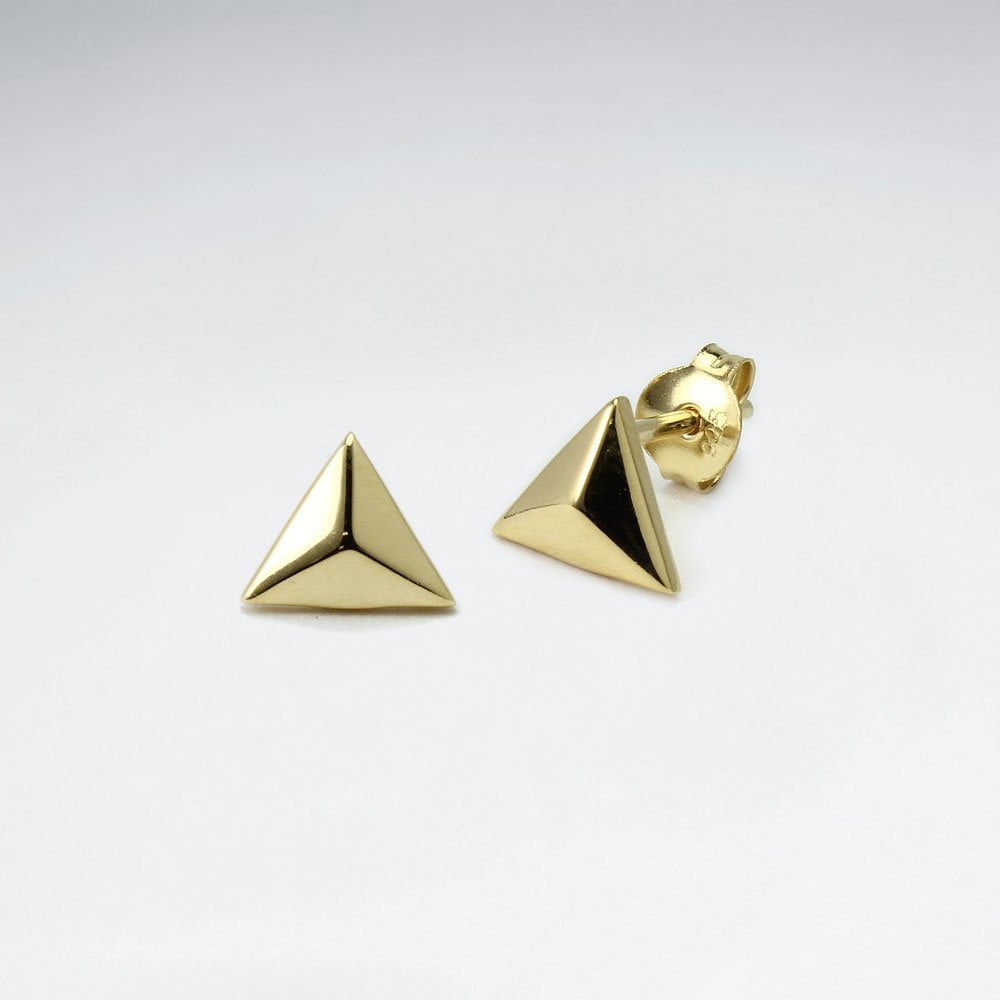 3D Triangle Sterling Silver Stud Earrings