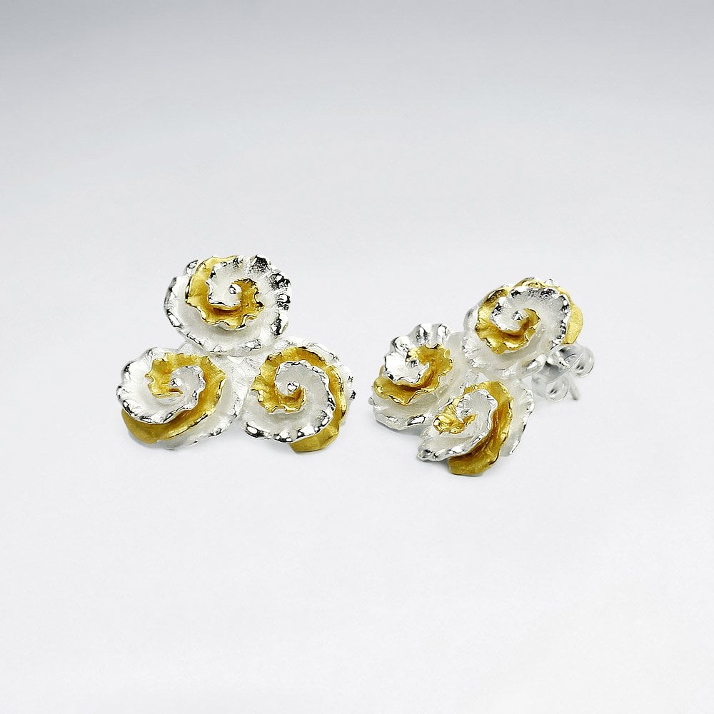 Sterling Silver Cluster 2-Tone Silver Earrings