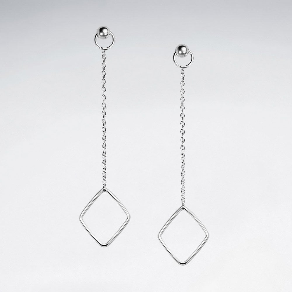 Sterling Silver Chain Stud Openwork Marquis Dangle Earrings