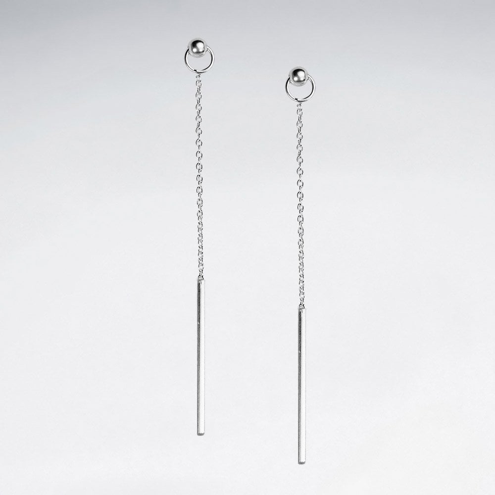 Sterling Silver Dangle Chain Stud Bar Earrings