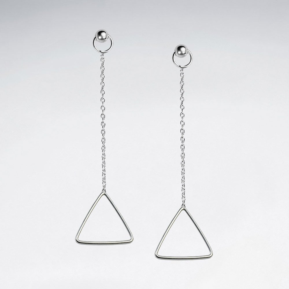 Sterling Silver Dangle Stud & Chain Openwork Triangle Earrings