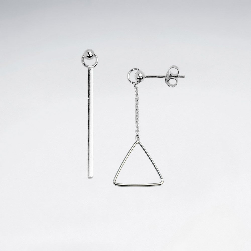 Sterling Silver Dangle Stud  Openwork Triangle Earrings
