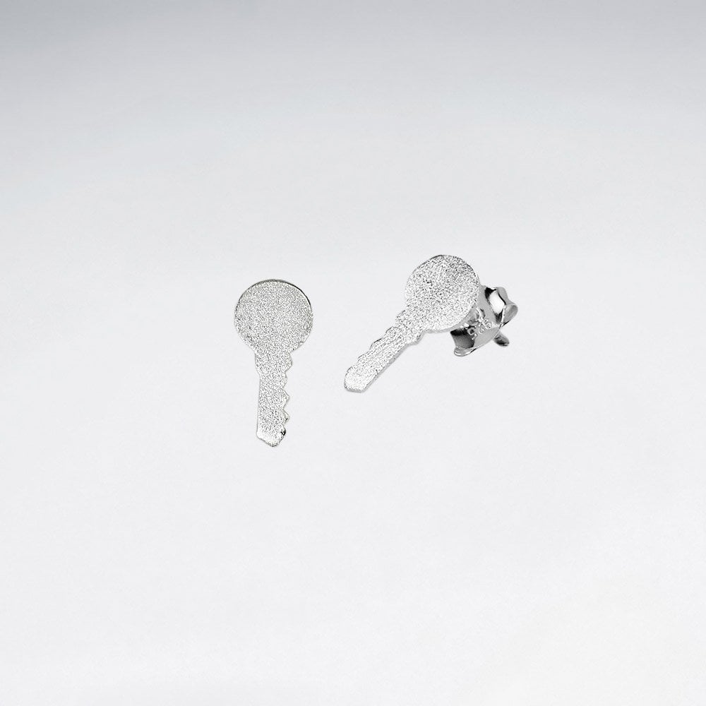 Sterling Silver Door Key Silhouette Stud Earrings