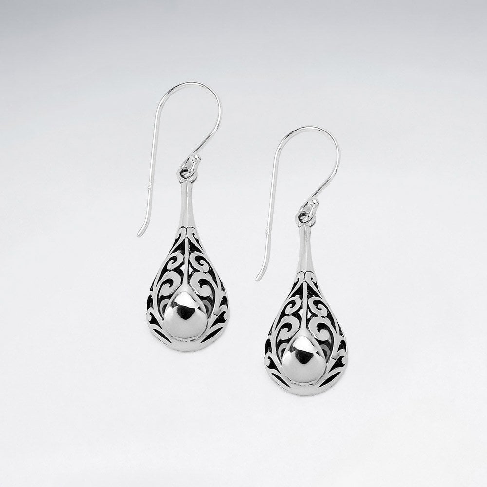Sterling Silver Filigree Teardrop  Earrings