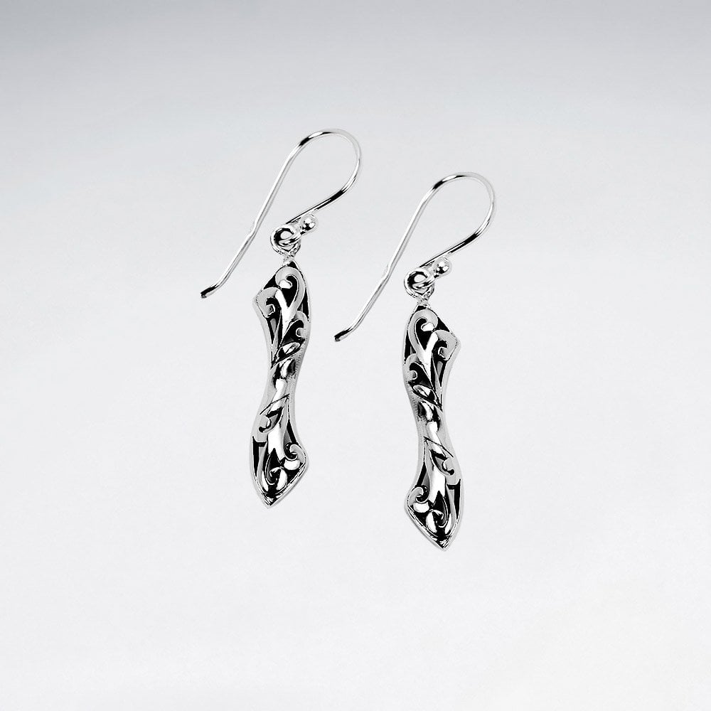 Sterling Silver Ornate Bar Dangle Earrings